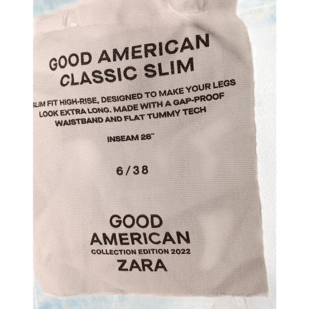 New with Tags Good American x Zara Ripped Classic Slim Jeans Light Wash Size 6 - Picture 9 of 15
